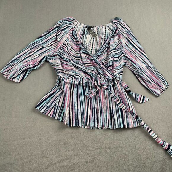 Lane Bryant Women's Size 26/28 Multi-Color Striped Wrap Top Plus 100% Cotton - Picture 9 of 13